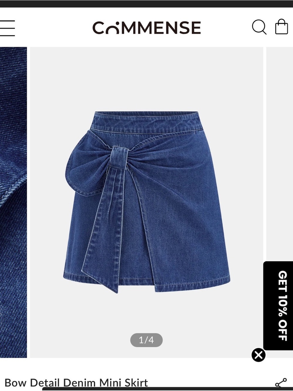 Commense Navy Denim Mini Skirt with Side Bow
